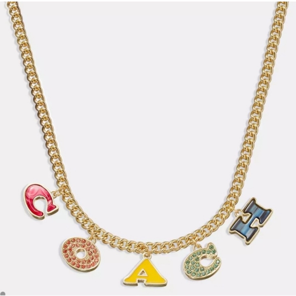 Nwt Coach Multicolor Pavé Charm Necklace